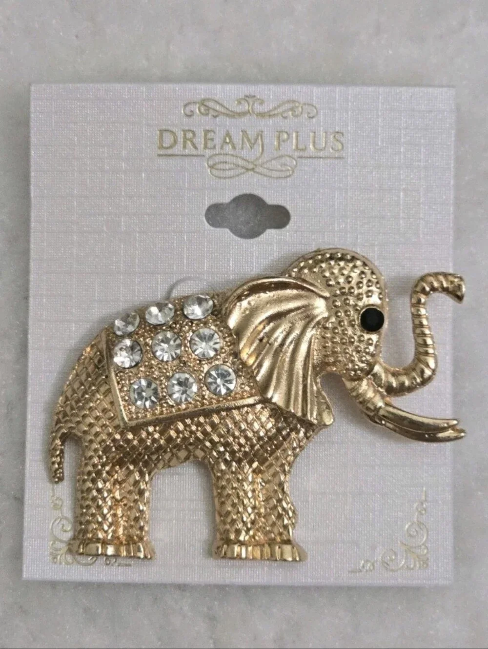 NEW Elephant Pin Brooch Gold Tone with Rhinestones Dream Plus Fashion Jewelry
